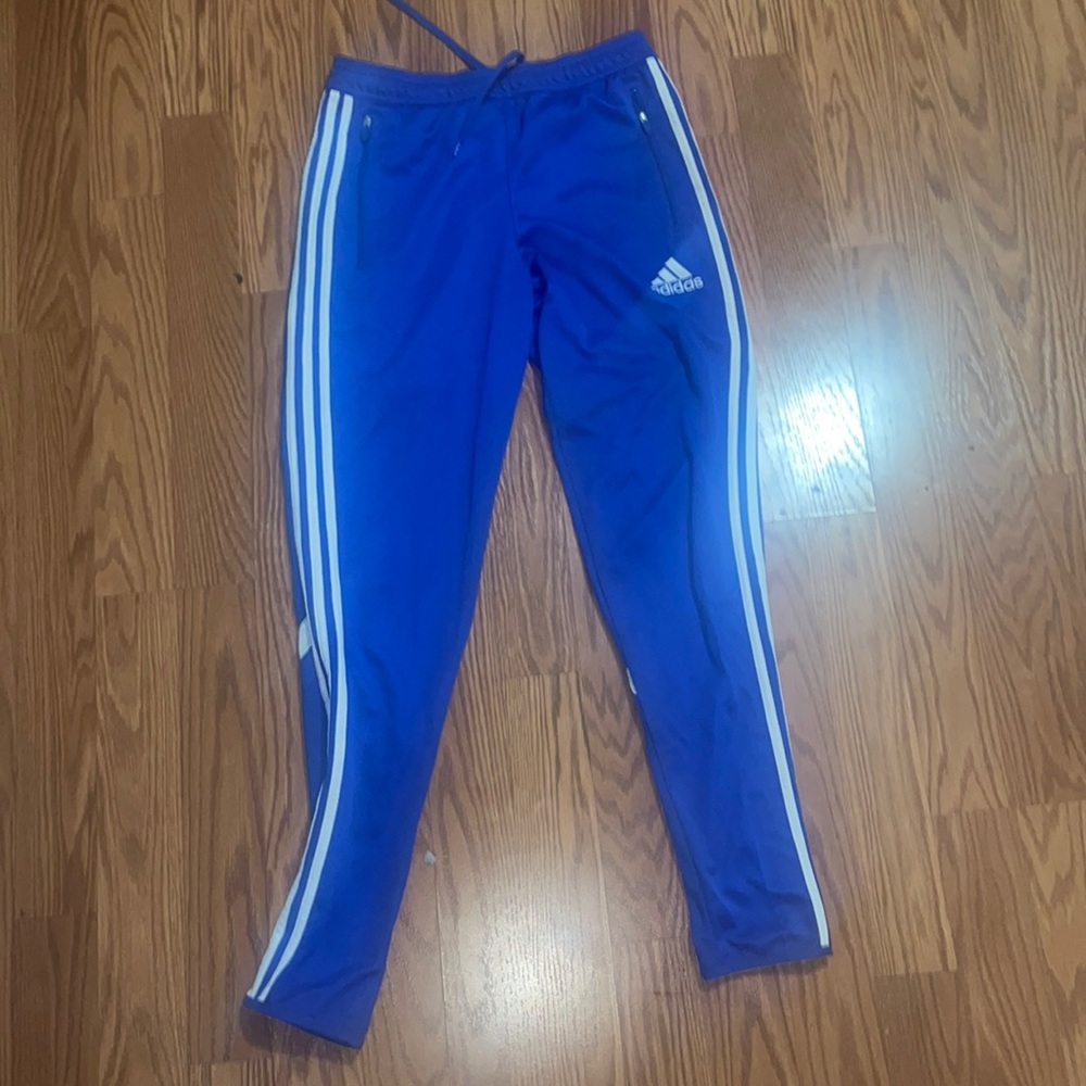 Adidas Condivo Track Pants Adult Size M Blue Zip Pockets Ankles Embroidered Logo